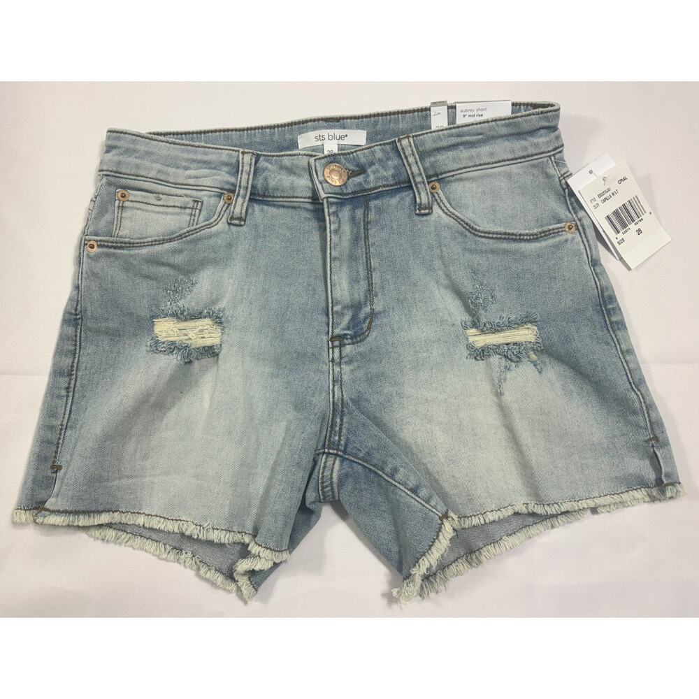 Sts NWT Blue Aubrey Midrise light-wash Jeans Distressed Stretch Shorts Size 28